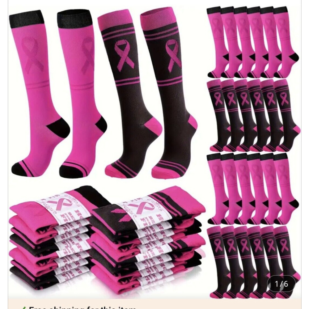 2 Pcs Pink Ribbon Socks Barbie Pink knee high neuropathy compression Socks - Picture 6 of 6